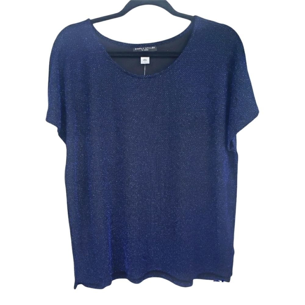SIMPY STYLED Metallic Short Sleeve Blouse Blue Size L
